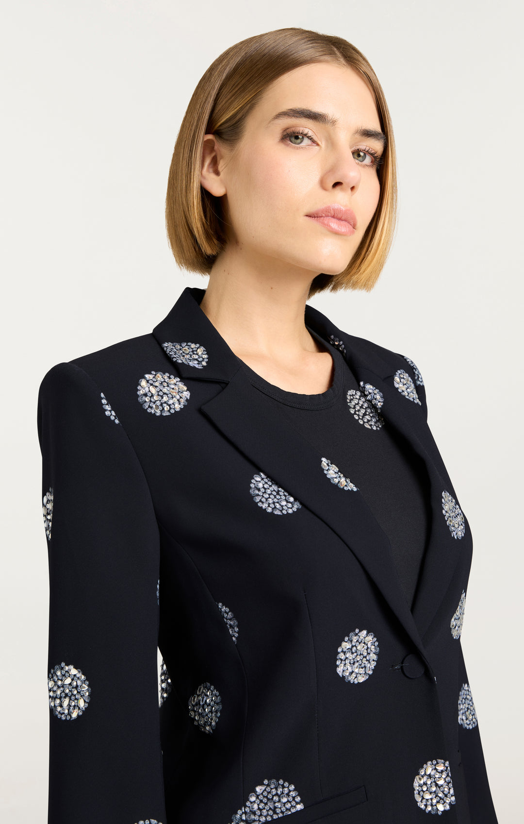Cinq a Sept Karlie Crystal Dot Blazer Black Silver