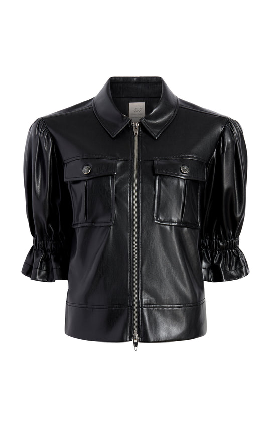 ジャケットその他 COSYHARU::Vegan Leather Flight Jumper:L[RESALE] Cotton Hemp Stretch Stand Collar Jacket | EILEEN FISHER
