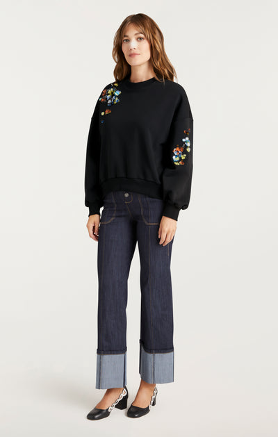 Sequin Flower Embellished Brandy Pullover