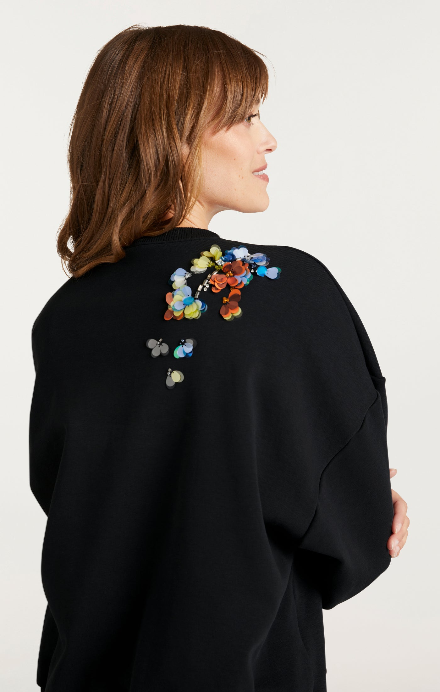 Sequin Flower Embellished Brandy Pullover