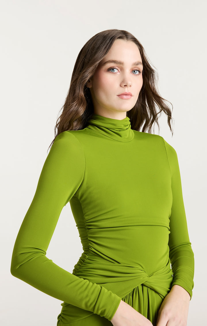 【PORTERNA】Cota mid-length one piece Isla Trendy One Shoulder Pleats Slit Satin Dresses