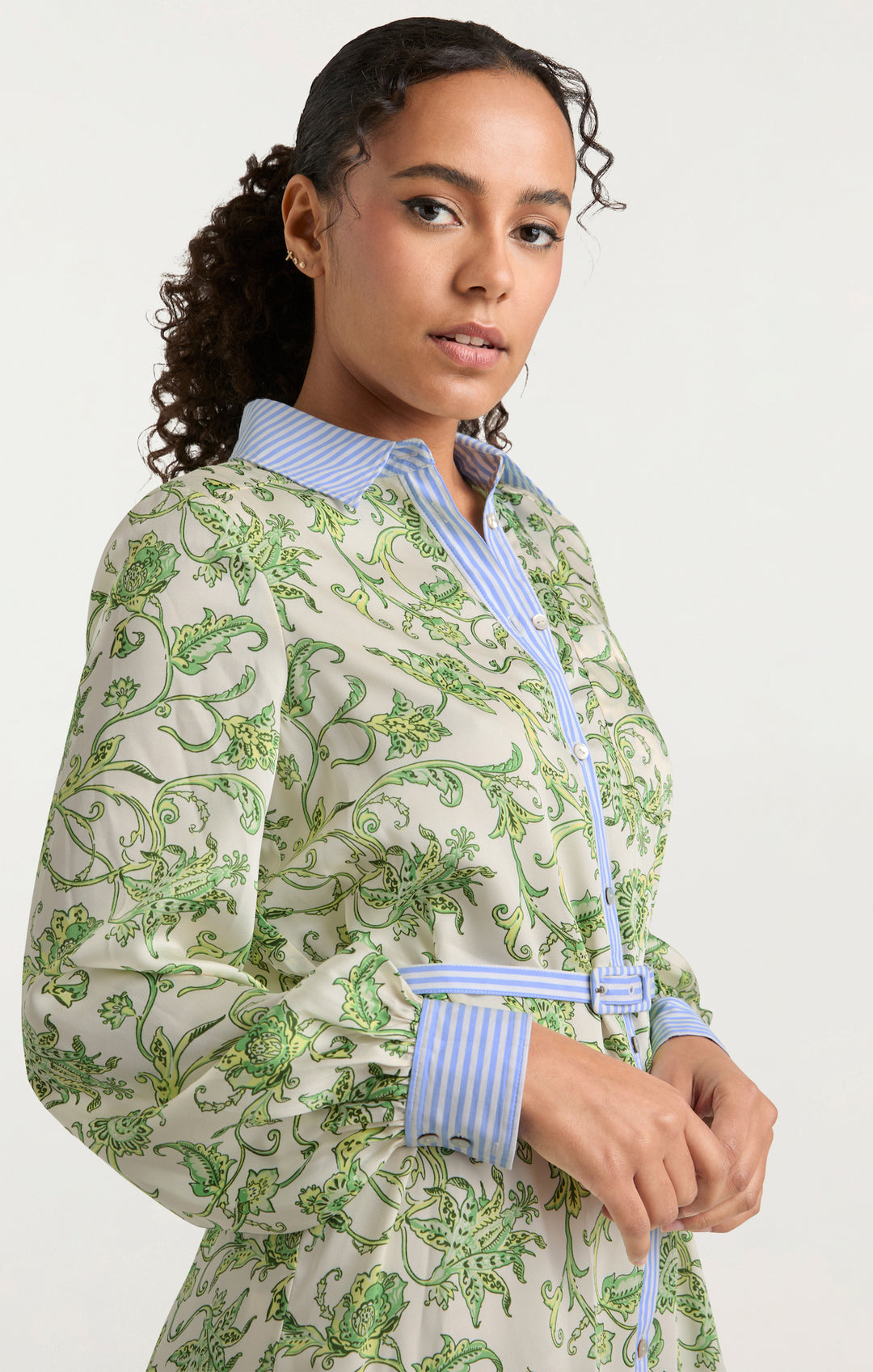 Midi printed long sleeves dress women 5551