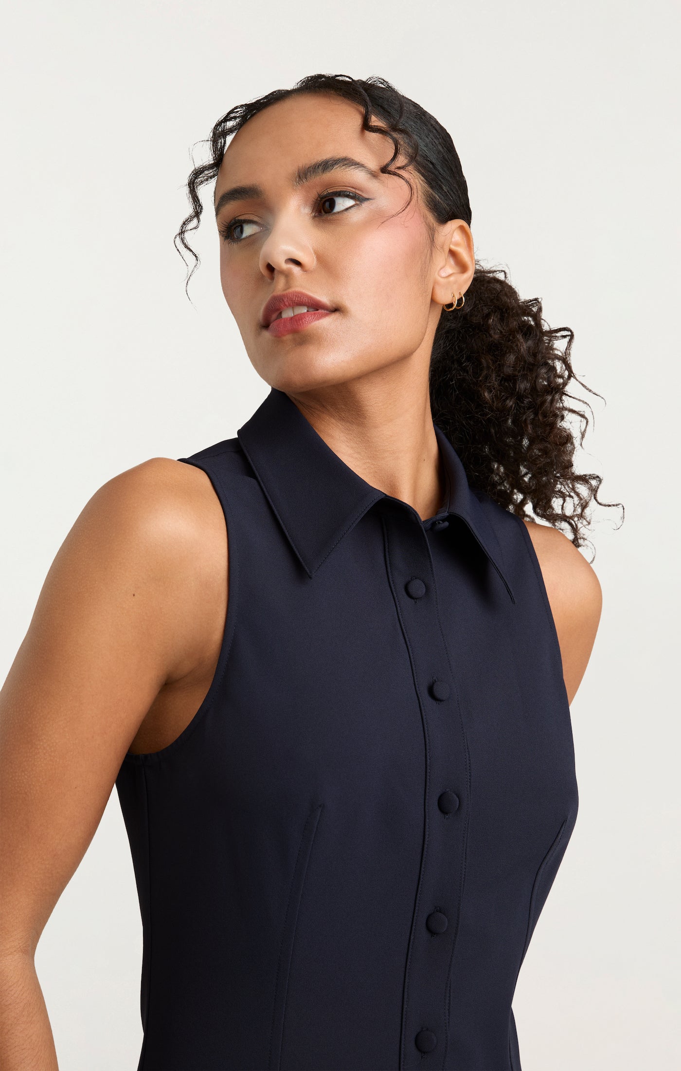 navy sleeveless shirt dress Belinda Linen Shirt Dress - Navy
