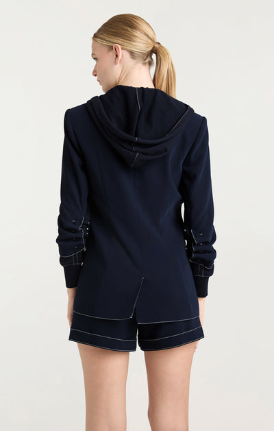 Contrast Topstitch Hooded Khloe Blazer