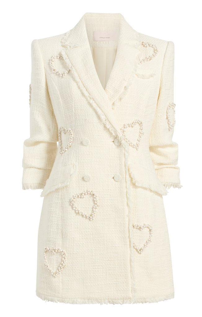 white dress with black hearts AREA White Crystal Heart Back Minidress