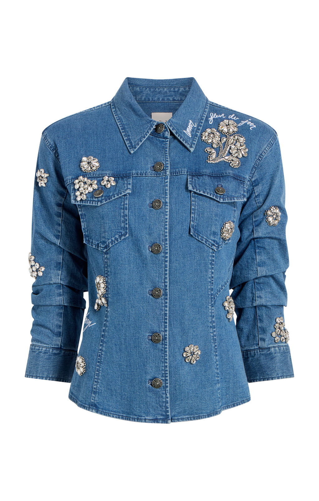 Crystal Ditsy Floral Scrunched Jean Jacket
