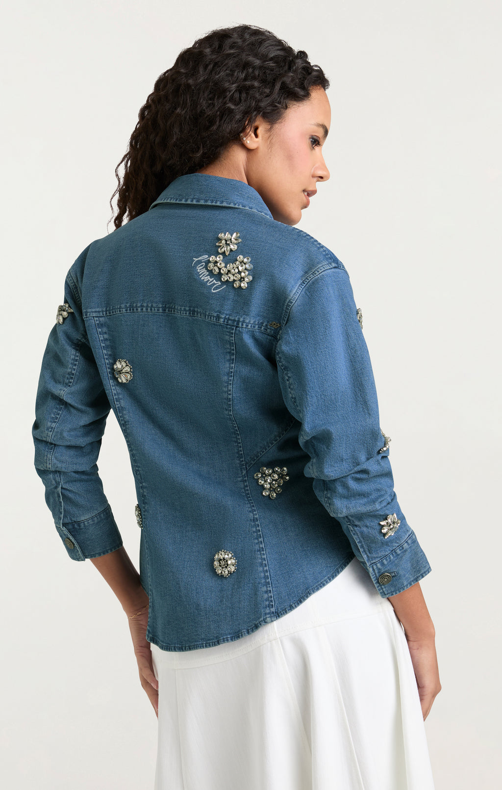 Crystal Ditsy Floral Scrunched Jean Jacket