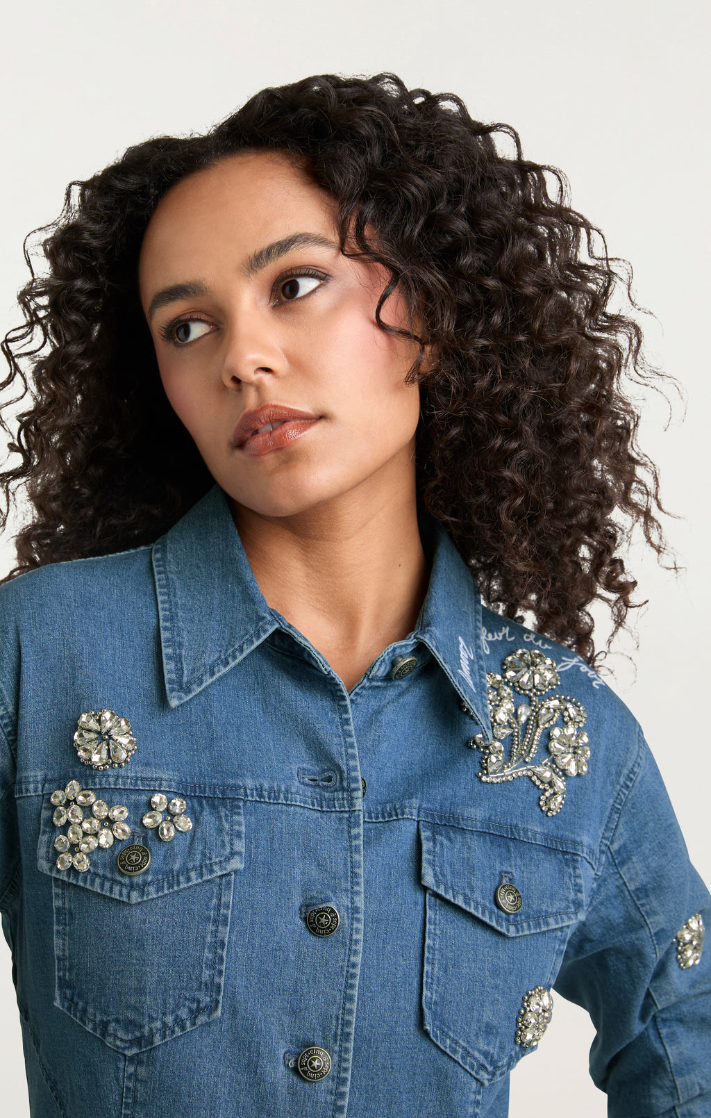 Crystal Ditsy Floral Scrunched Jean Jacket