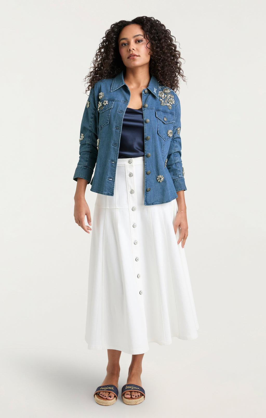 Crystal Ditsy Floral Scrunched Jean Jacket