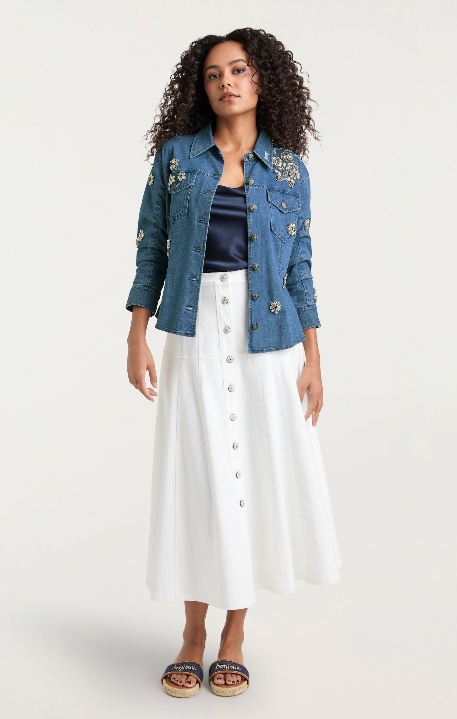 Crystal Ditsy Floral Scrunched Jean Jacket