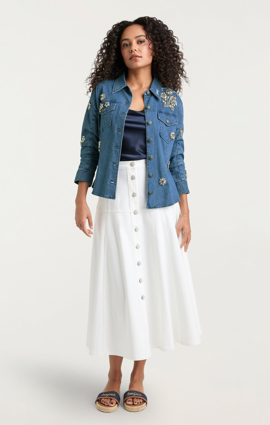 Crystal Ditsy Floral Scrunched Jean Jacket – Cinq à Sept