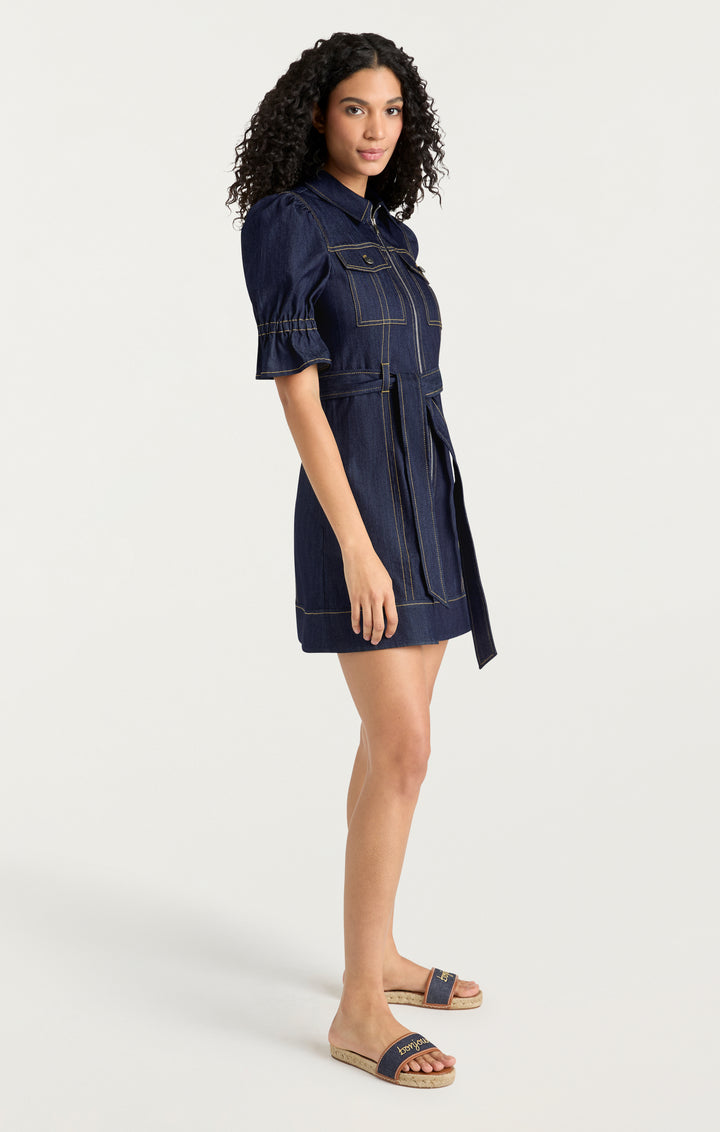 white christmas dresses Women's Piece Dyed Denim Dress with Frayed Hem – Wash Lab – washlabshop