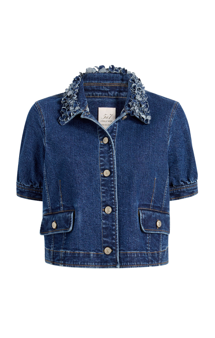 【Heather】 Denim Assort Jacket Shirred Sleeve Denim Jacket