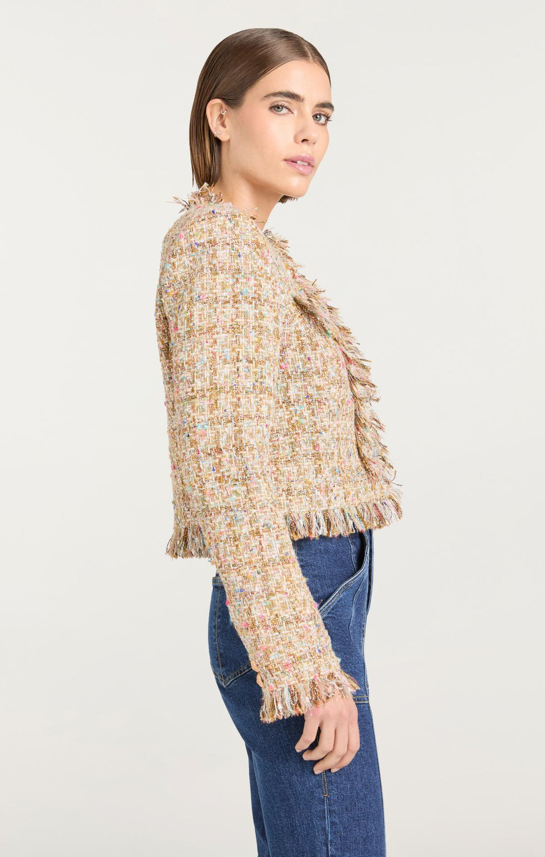L’Or tweed jacket ロル　L'AUBE BLANC かじまり Fringe tweed Jacket – L'AUBE BLANC