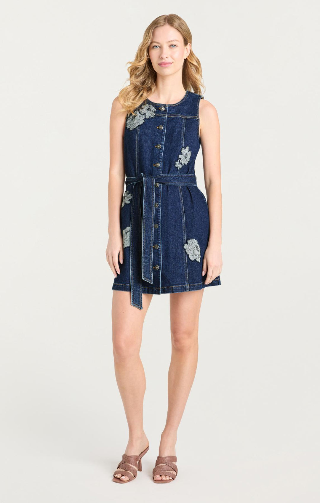 avec les filles floral appliqu denim mini dress Avec Les Filles Women's Floral Applique Denim Mini Dress