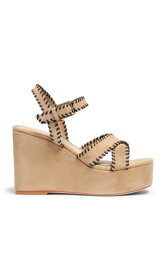 Sasha Whipstitch Suede Wedge Sandal