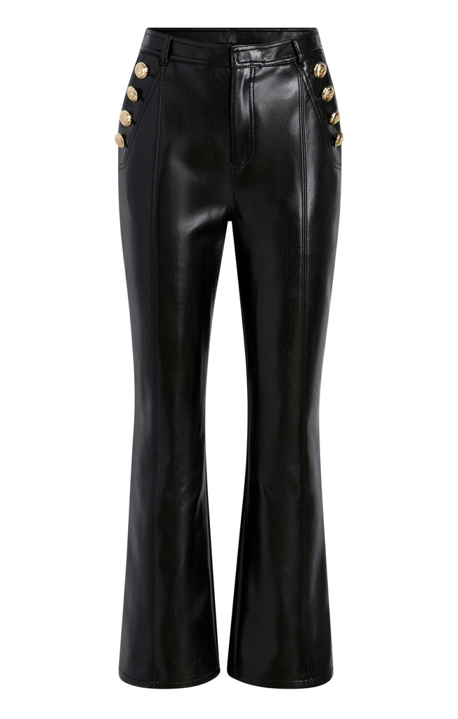W FACE VEGAN LEATHER FLARE TOPS クラネ Black Vegan Leather Top - Long Sleeve Crop Top - Button