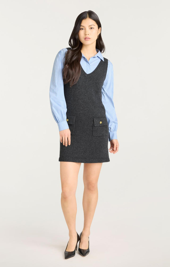 Cinq  Sept Women's Vivianne Striped Knit Combo Minidress - Charcoal Blue Stripe - Size Large