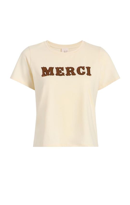 Leather Applique Merci Shrunken Tee