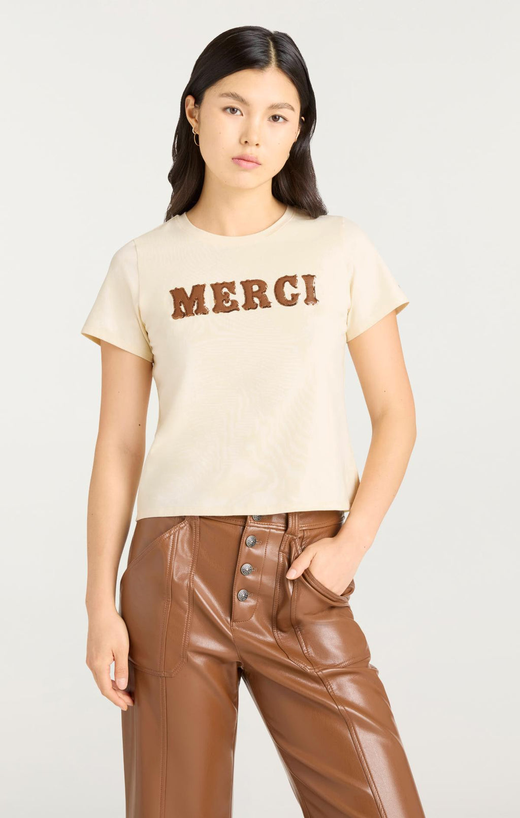Leather Applique Merci Shrunken Tee