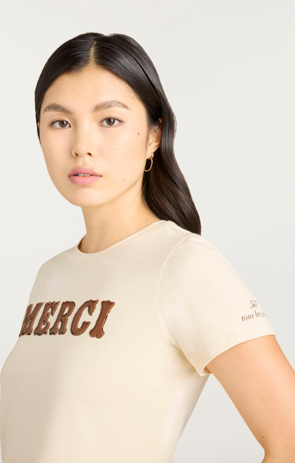 Leather Applique Merci Shrunken Tee