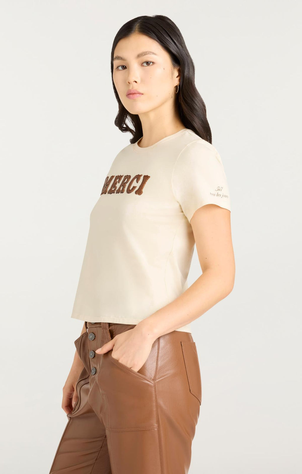 Leather Applique Merci Shrunken Tee