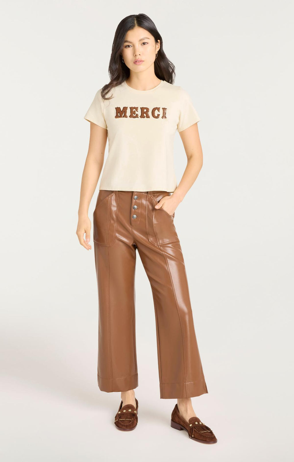 Leather Applique Merci Shrunken Tee