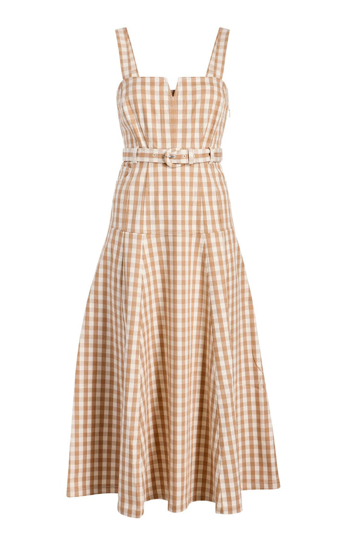 cinq à sept Gingham Denim Tina Dress Sahara/light Plaster