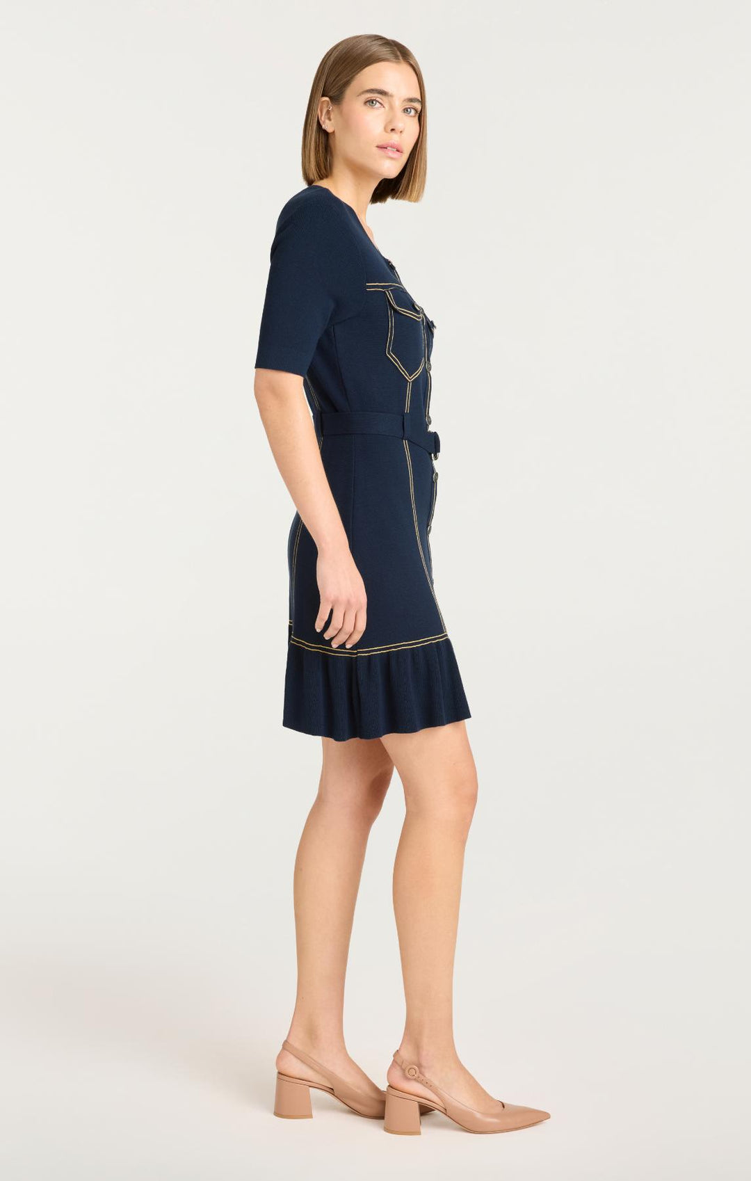 navy blue dress white cardigan Elisha Cardigan Mini Dress – Cinq à Sept