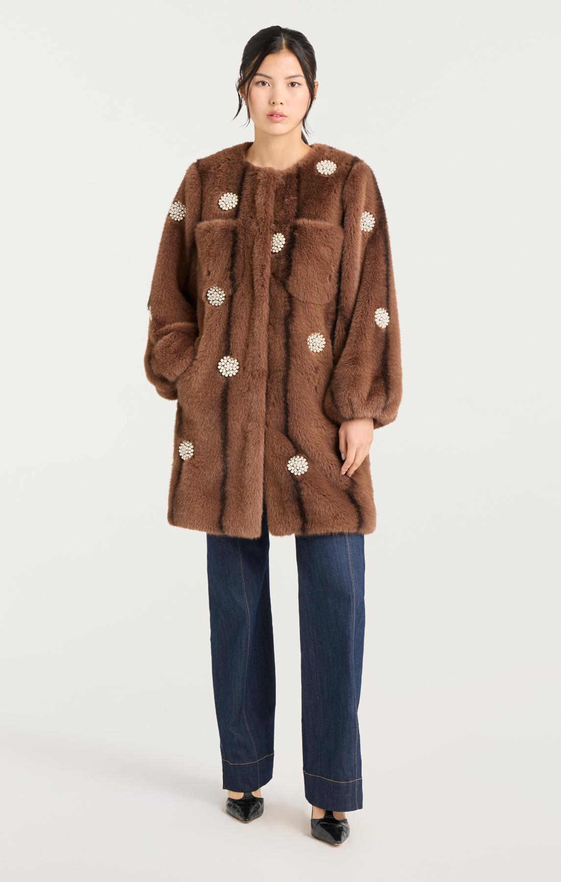 Pearl Coral Bubbles Faux Mink Long Benson Coat