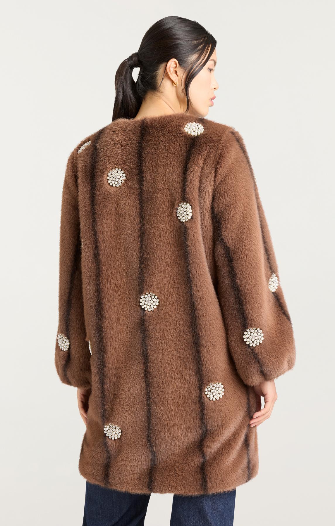 Pearl Coral Bubbles Faux Mink Long Benson Coat