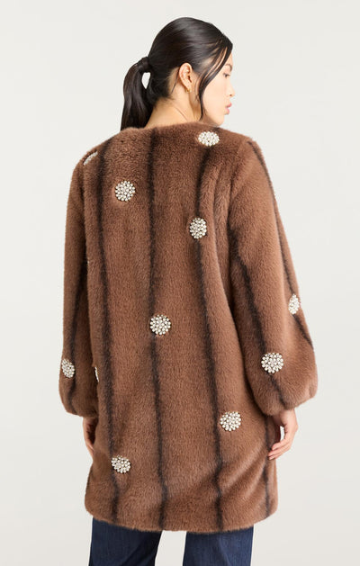 Pearl Coral Bubbles Faux Mink Long Benson Coat