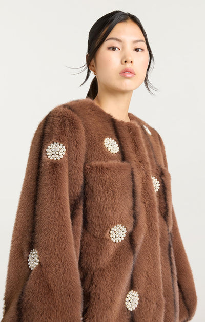 Pearl Coral Bubbles Faux Mink Long Benson Coat