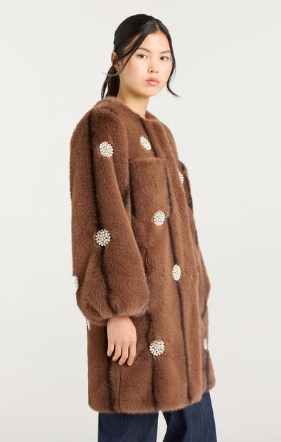 Pearl Coral Bubbles Faux Mink Long Benson Coat