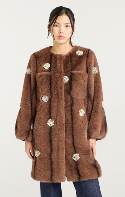 Pearl Coral Bubbles Faux Mink Long Benson Coat
