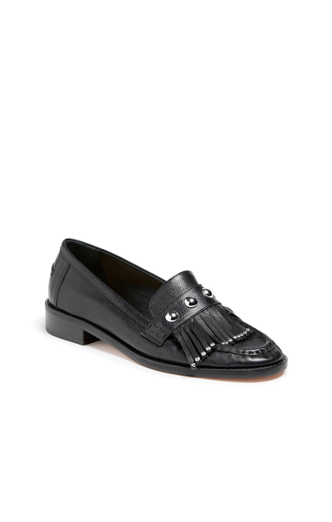 Black Studded Fringe Leather Loafers Mivida Womens Italy Vera Gomma Black Leather Loafers Fringe  main image 3