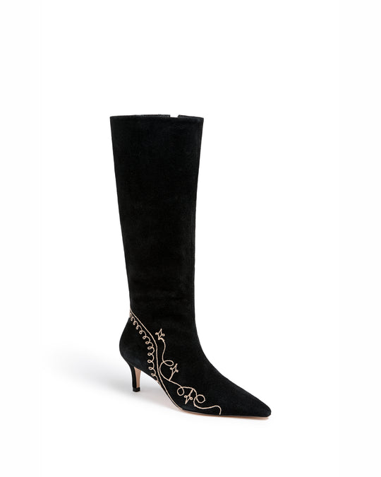 Casey Embroidered Kitten Heel Boot
