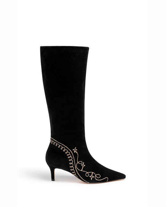 Casey Embroidered Kitten Heel Boot