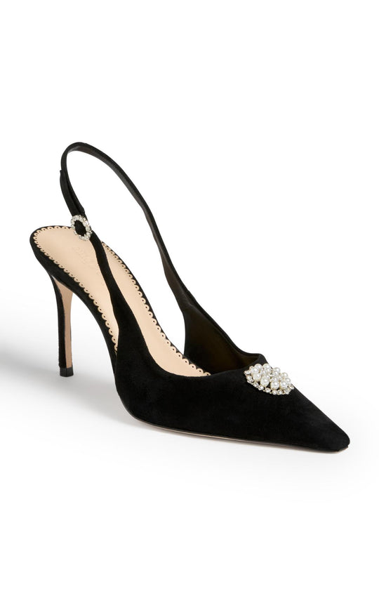 Claire Crystal Brooch Suede Slingback Pump