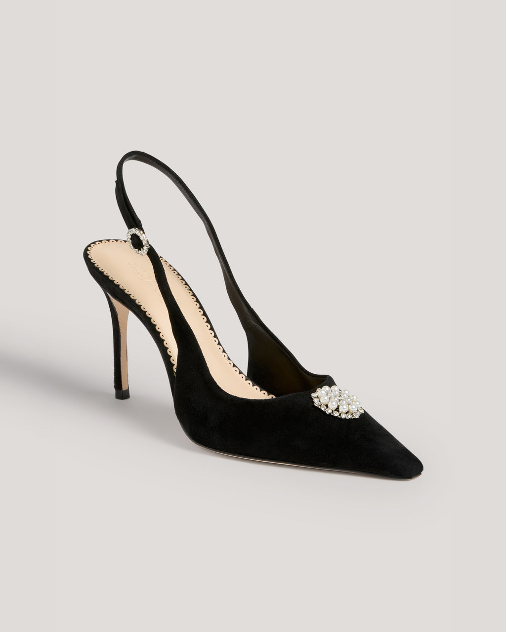 Claire Crystal Brooch Suede Slingback Pump