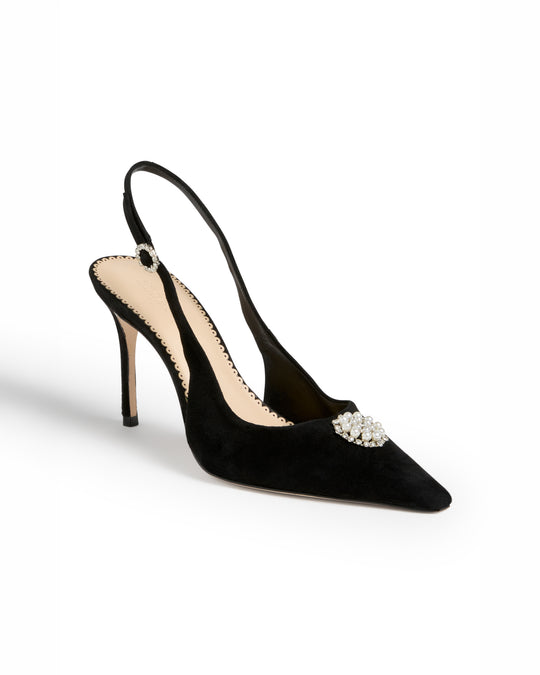 Claire Crystal Brooch Suede Slingback Pump