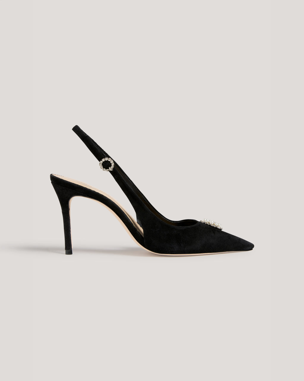 Claire Crystal Brooch Suede Slingback Pump