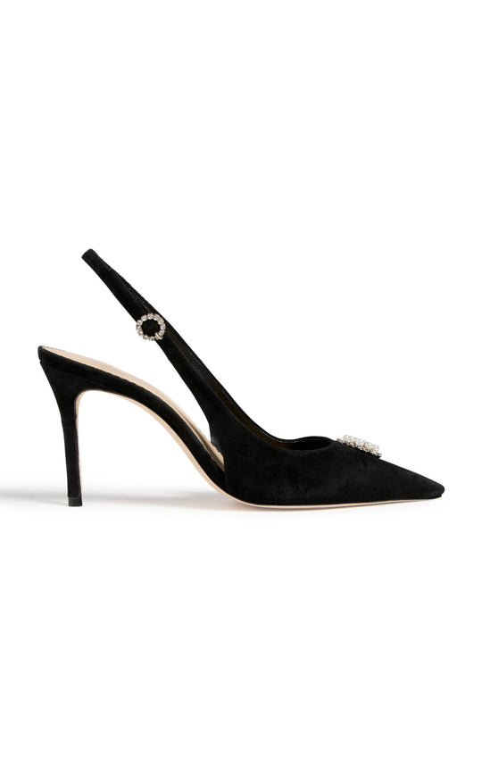Claire Crystal Brooch Suede Slingback Pump