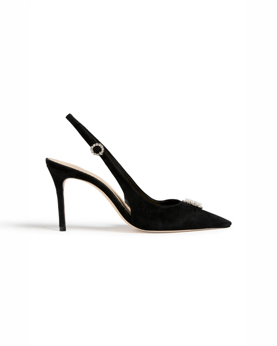 Claire Crystal Brooch Suede Slingback Pump