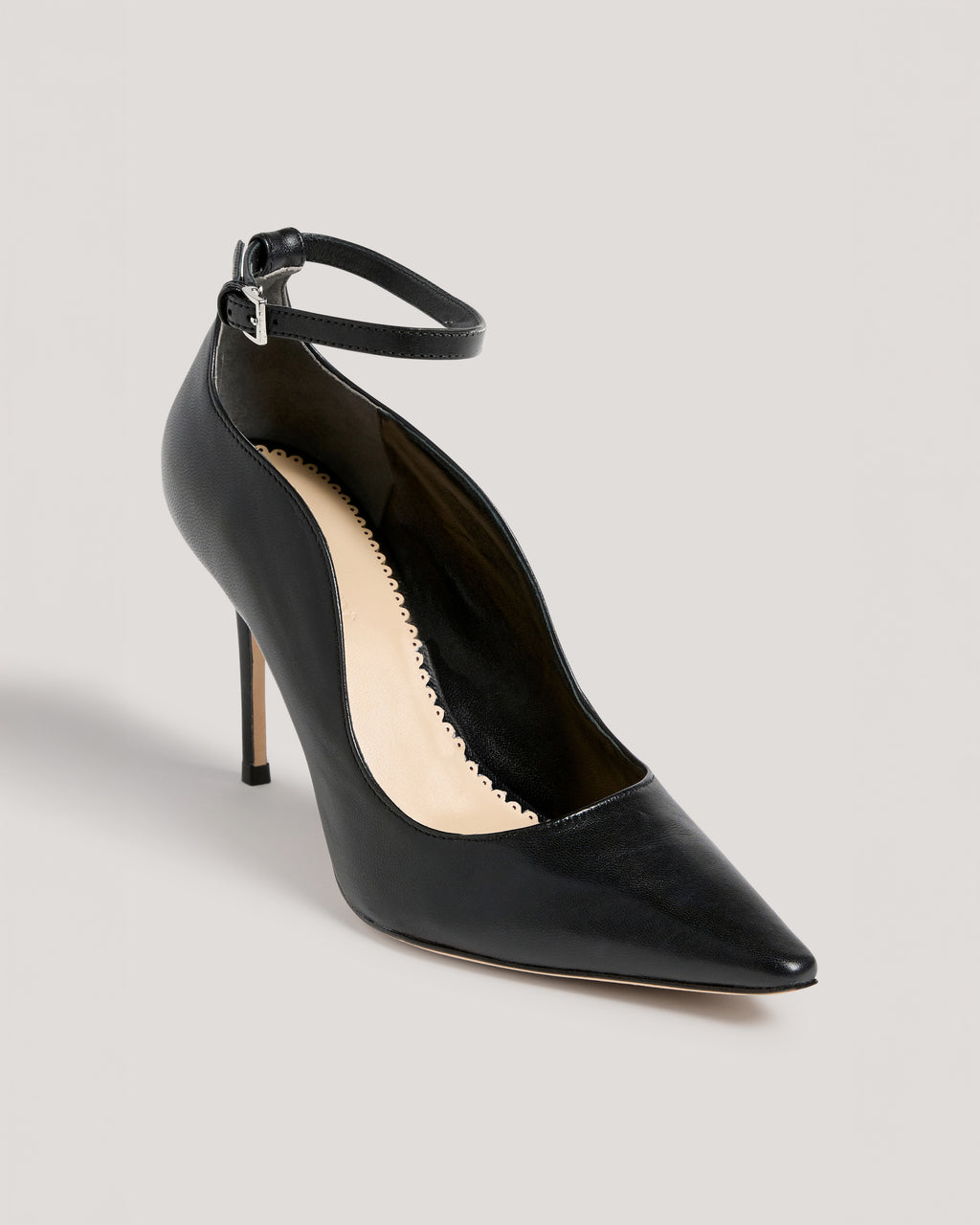 Riley Soft Curve Pointed Toe Ankle Strap Heel