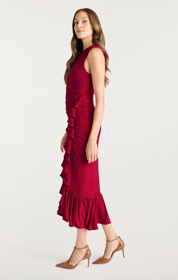 cinq a sept burgundy dress Strapless Midi Length Dress