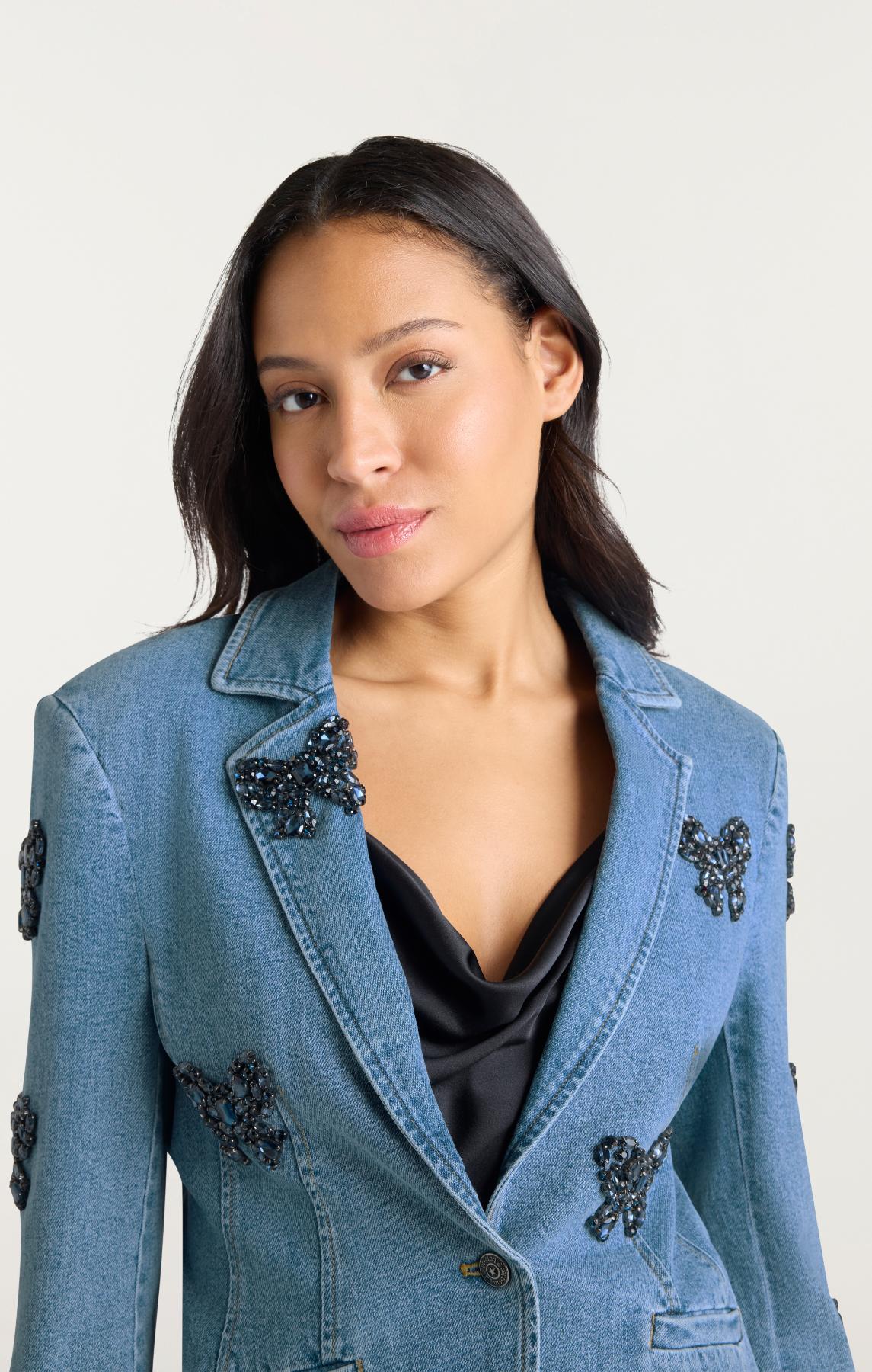Rhinestone Bow Le Petit Long Sleeve Khloe Blazer