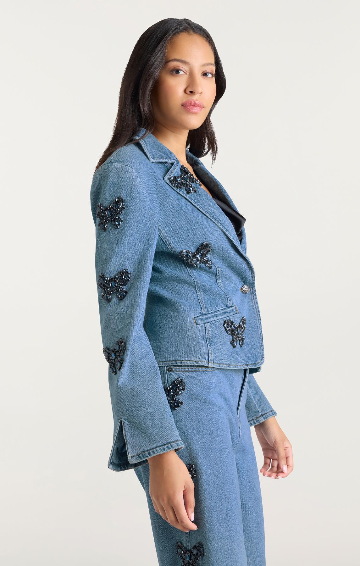 Rhinestone Bow Le Petit Long Sleeve Khloe Blazer