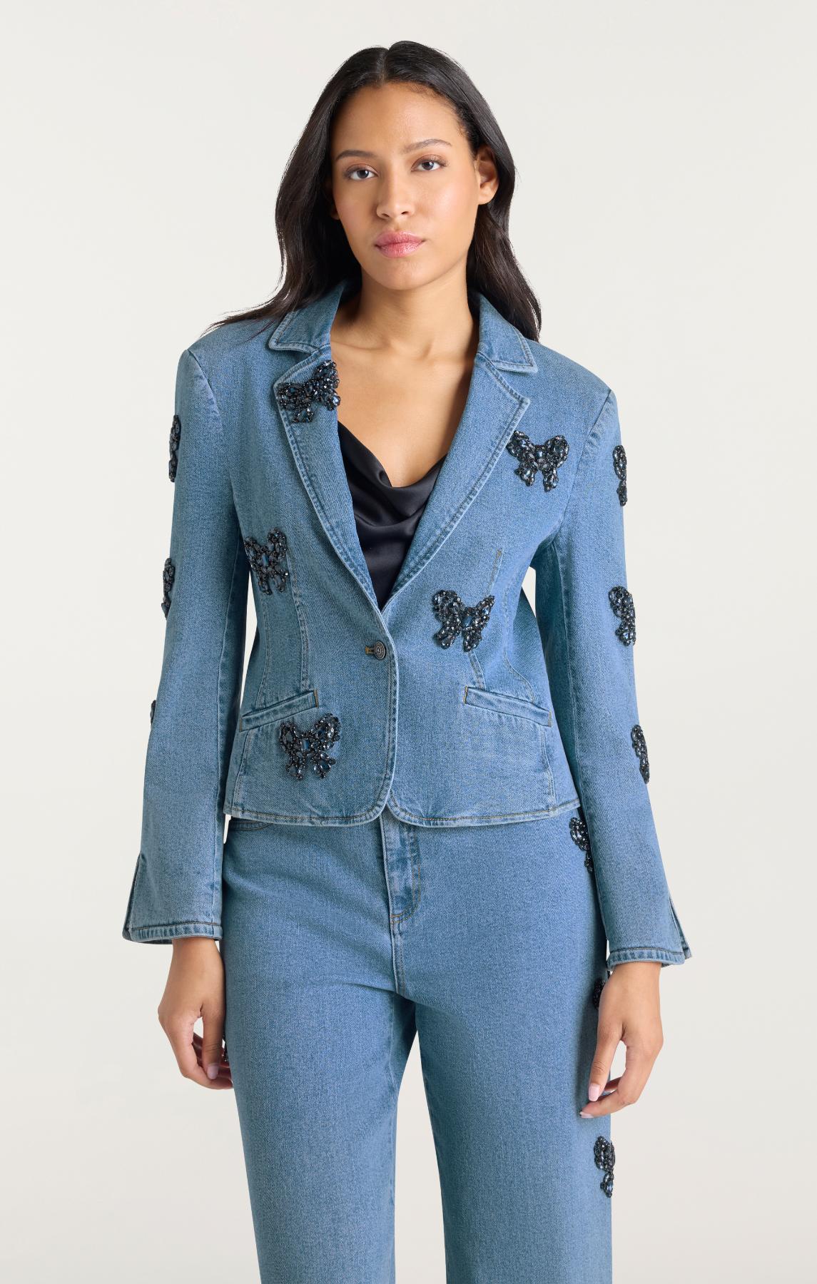 Rhinestone Bow Le Petit Long Sleeve Khloe Blazer