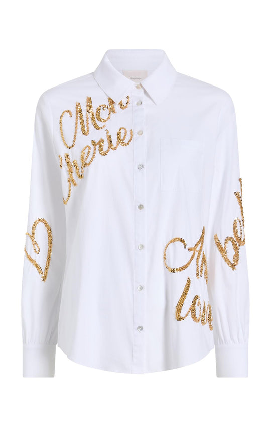 Crushed Sequin Loveletter Blanche Top
